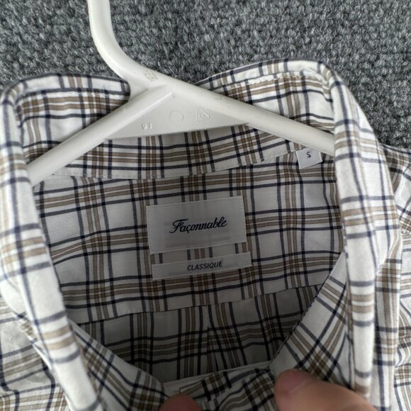 Faconnable Shirt Men Small Button Up Long Sleeve Classique Brown Blue Check - Picture 8 of 14